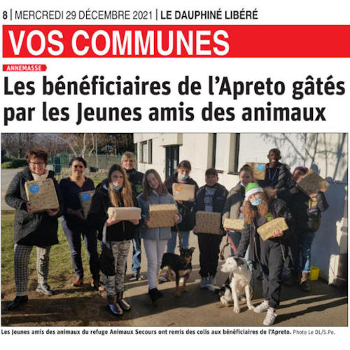 Le Dauphiné-Libéré : Les bénéficiaires de l'Apreto gâtés par les Jeunes amis des animaux